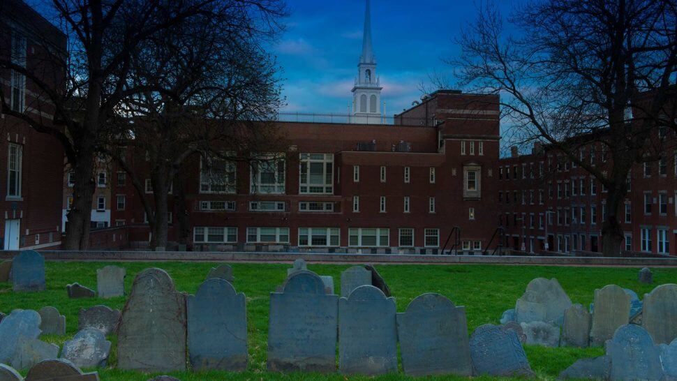 copps hill burying ground at night boston