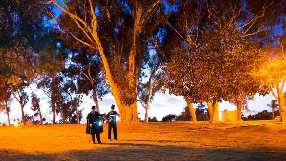 san diego ghost tour guides at night in park