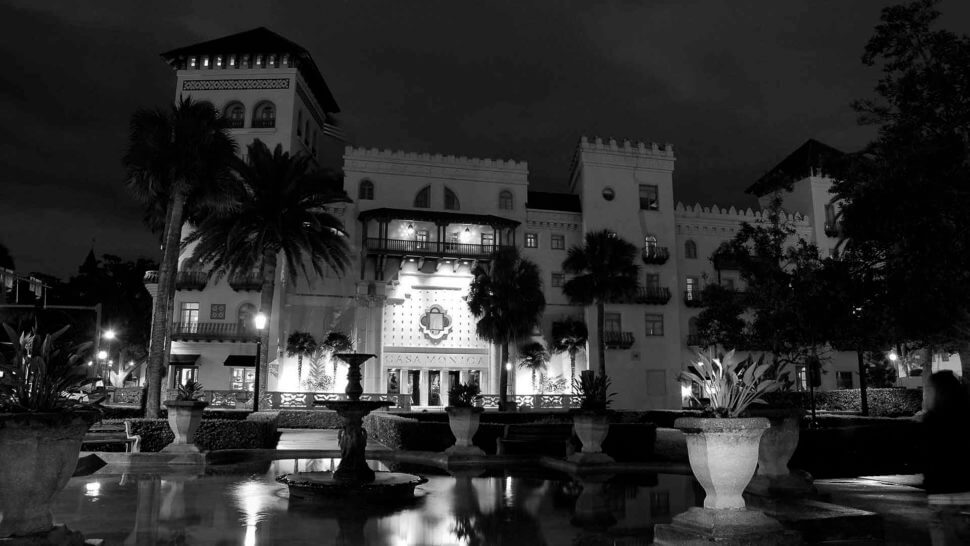 casa monica hotel st augustine black and white photo