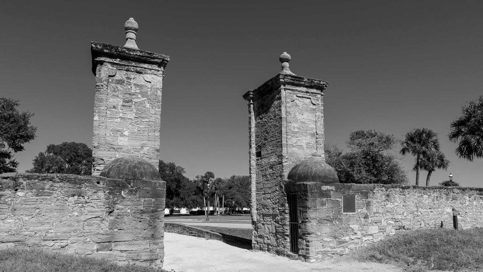 st augustine city gates black and white