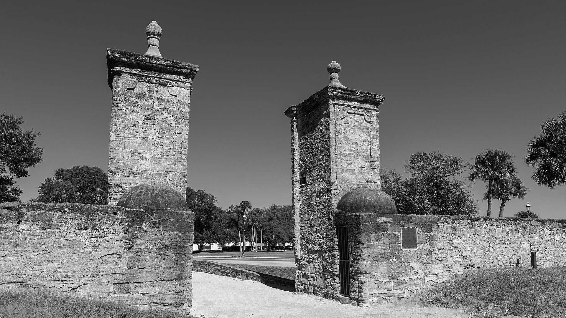 st augustine city gates black and white