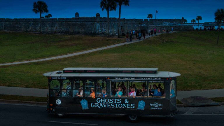 st augustine haunted tour trolley at castillo de san marcos