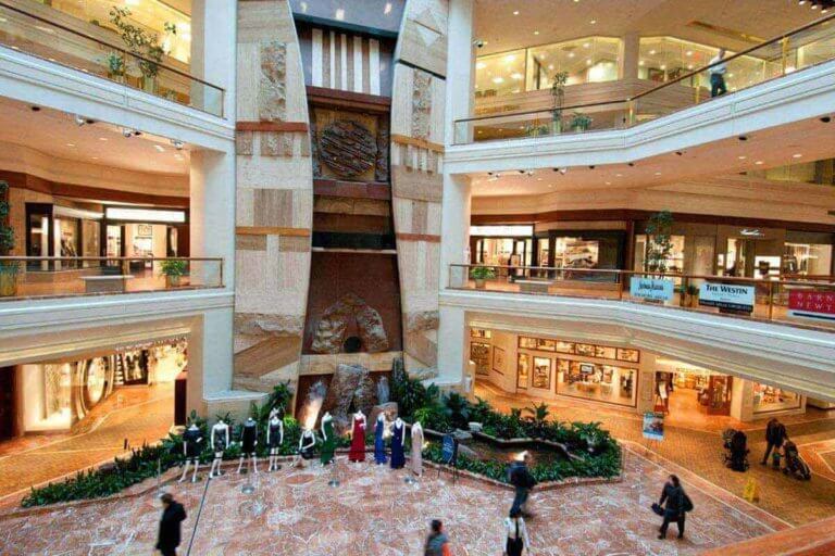 Interior picture that shows Copley Place with three floors of shops