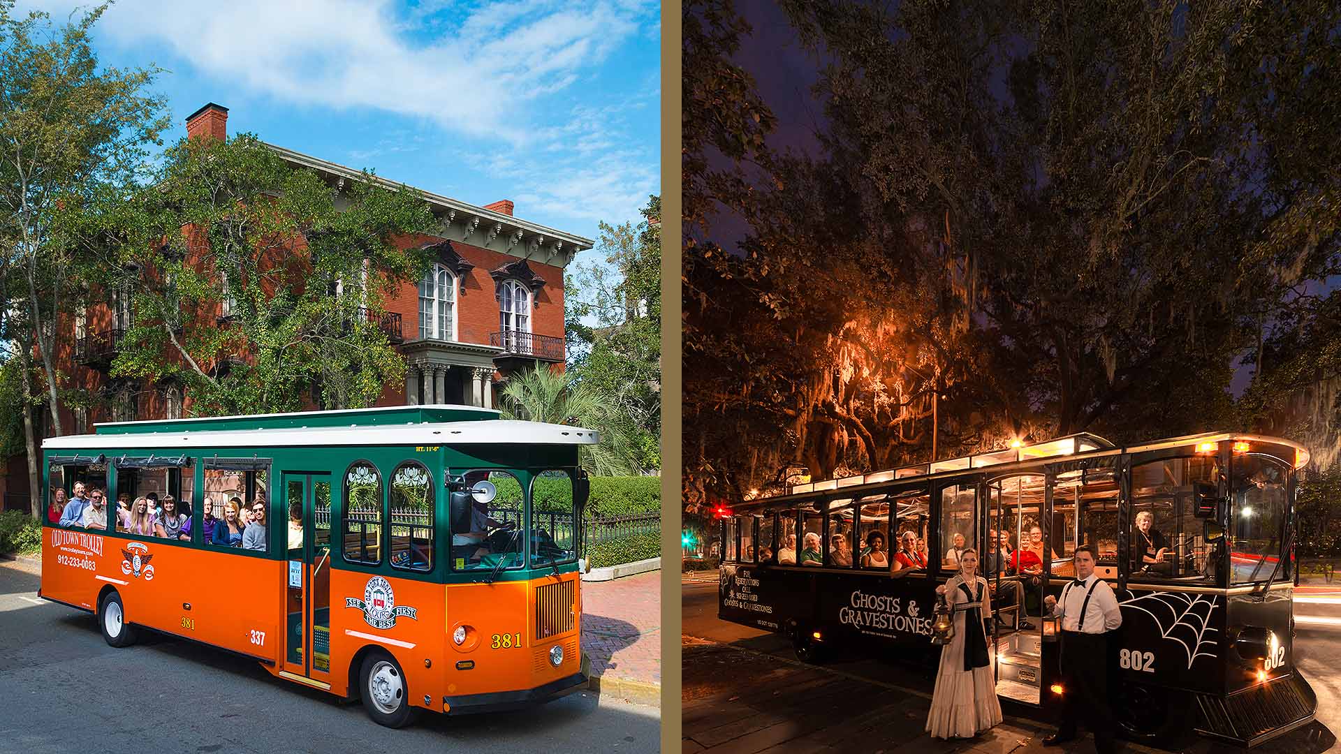 Savannah Old Town Trolley and night tour trolley