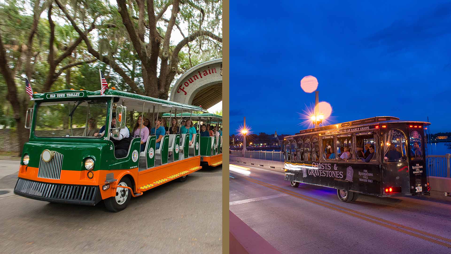 St. Augustine Old Town Trolley and night tour trolley