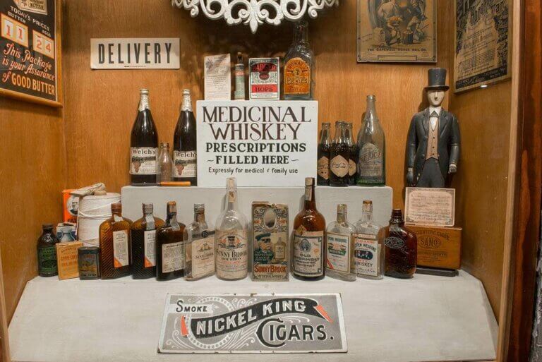 American Prohibition Museum bottle display