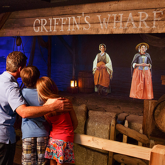 Family viewing holograms at Boston Tea Party Ships & Museum