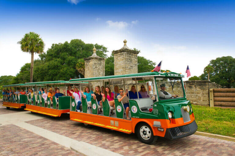 St. Augustine trolley in front of city gates