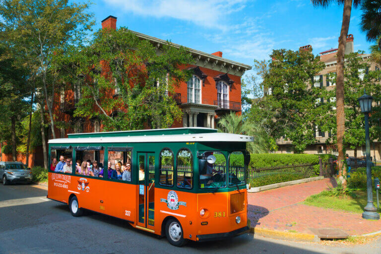 Savannah trolley and mercer house