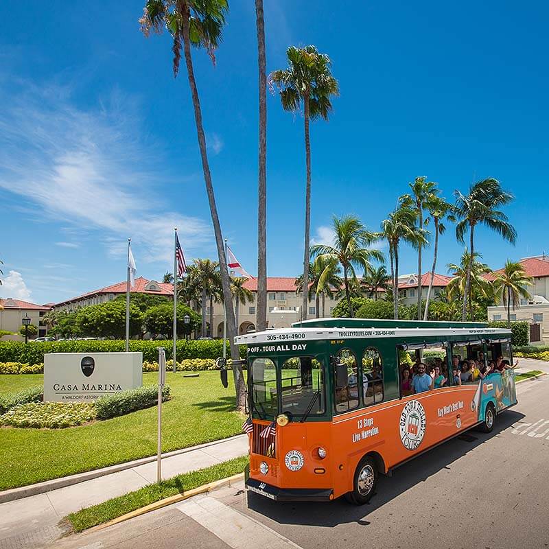 Key West Old Town Trolley Tours driving past Casa Marina