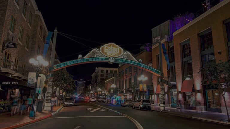 Gaslamp Quarter at night