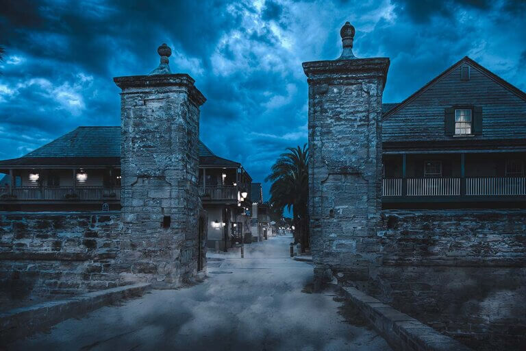 St. Augustine Old City gates at night
