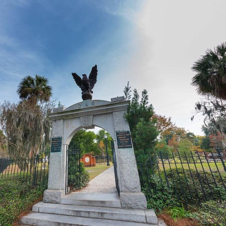 serene view of Colonial Park Cemetery, featuring historic gravestones
