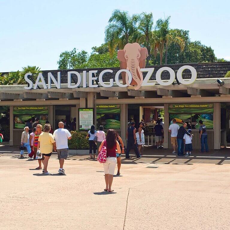 view of San Diego Zoo with lush greenery and various animal habitats