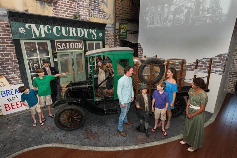 American Prohibition Museum entrance, featuring exhibits