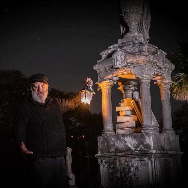 Charleston Ghosts & Gravestones host inside Bethany Cemetery