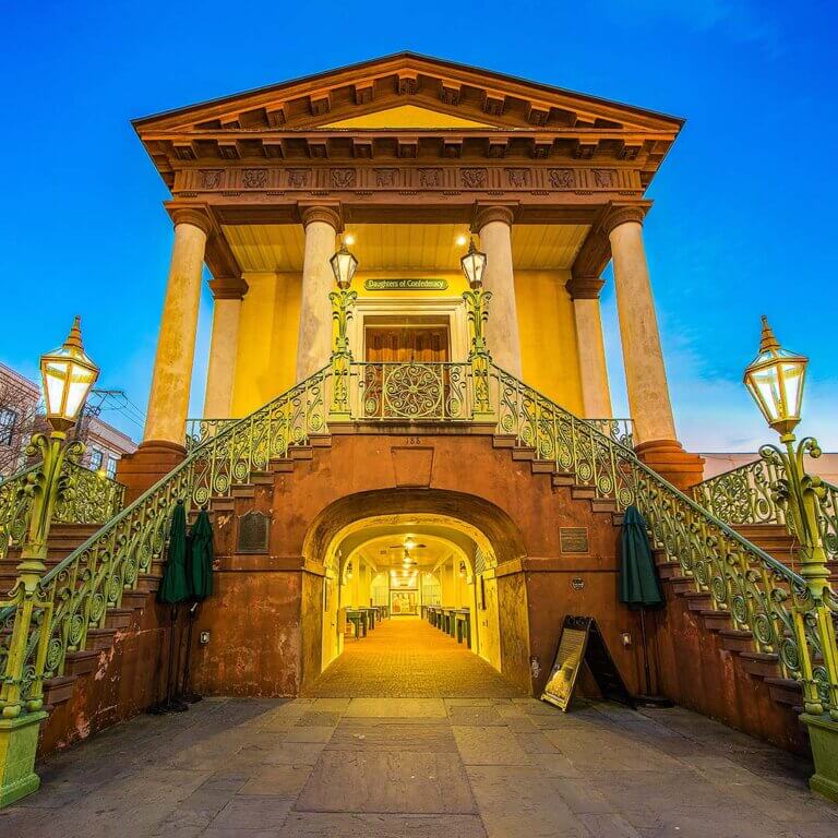 Charleston's Historic City Market, showcasing colorful vendor stalls